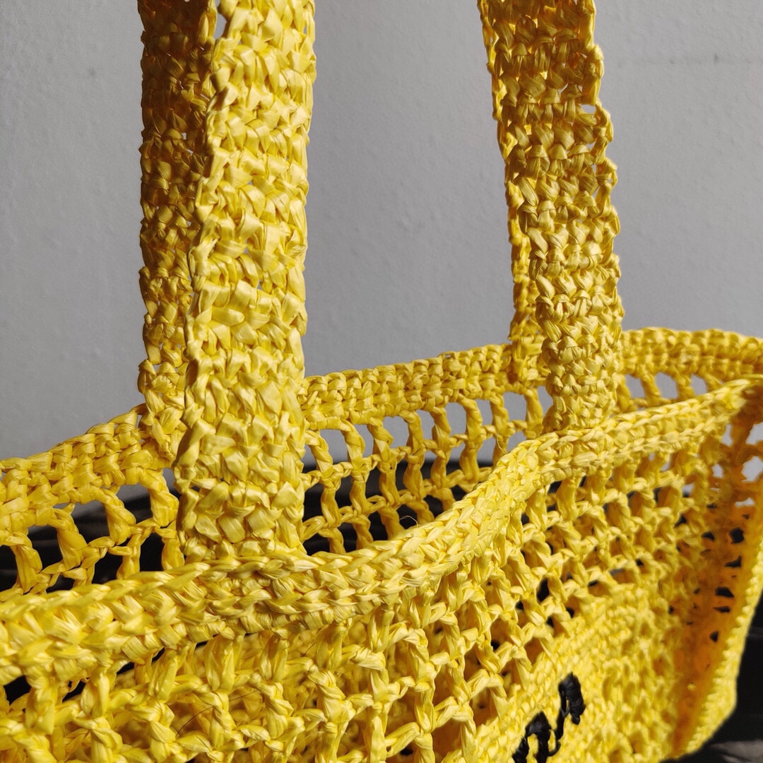 Prada Crochet Bag Tote Yellow 1BG393